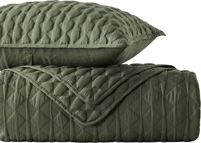 WDCOZY Olive Green Quilt King Size Bedding Set - Image 9
