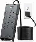 Surge Protector Power Strip 4800J, LeZone 10Ft Long Extension Cord Flat Plug, 20 Outlets 8 USB Ports(4 USB-C), Wall Mountable, Desk Charging Station, Black