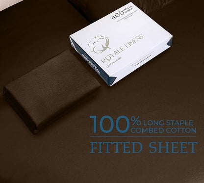 Royale Linens 400 Thread Count 100% American Grown Cotton Fitted Sheet Full Size - All Around Elastic Fitted Sheets - Luxury Sateen Weave - Snug Fit Bottom Sheet Fit Up to 16 Inch (Full, Hazel Nut)