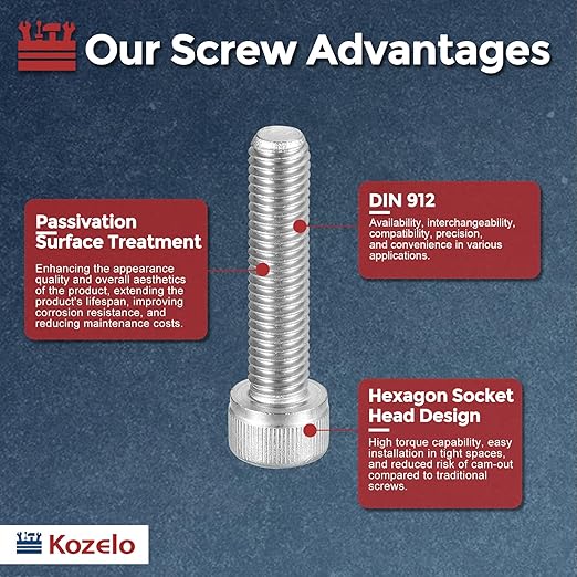 Kozelo 20pcs Socket Head Cap Screws - [M8-1.25 x 35mm] 304 Stainless Steel Allen Socket Drive for Electrical Motor 3D Printing Fan Engine Replacement Use, Silver