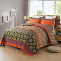 Boho Stripe Quilt Sets Floral Printed Reversible Soft Bohemian Bedding Set by Travan