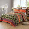 Boho Stripe Quilt Sets Floral Printed Reversible Soft Bohemian Bedding Set by Travan