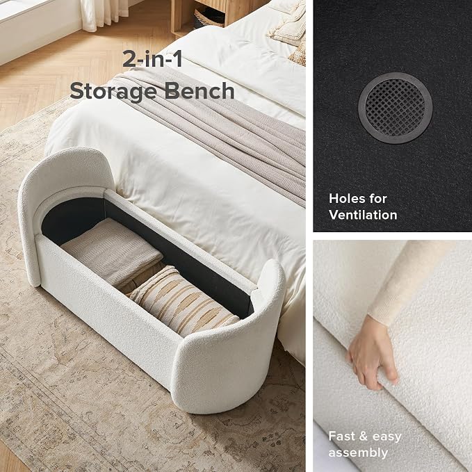 mopio Sophie 51" Ottoman Storage Bench, Entryway and Window Seating, End of Bed - Image 3
