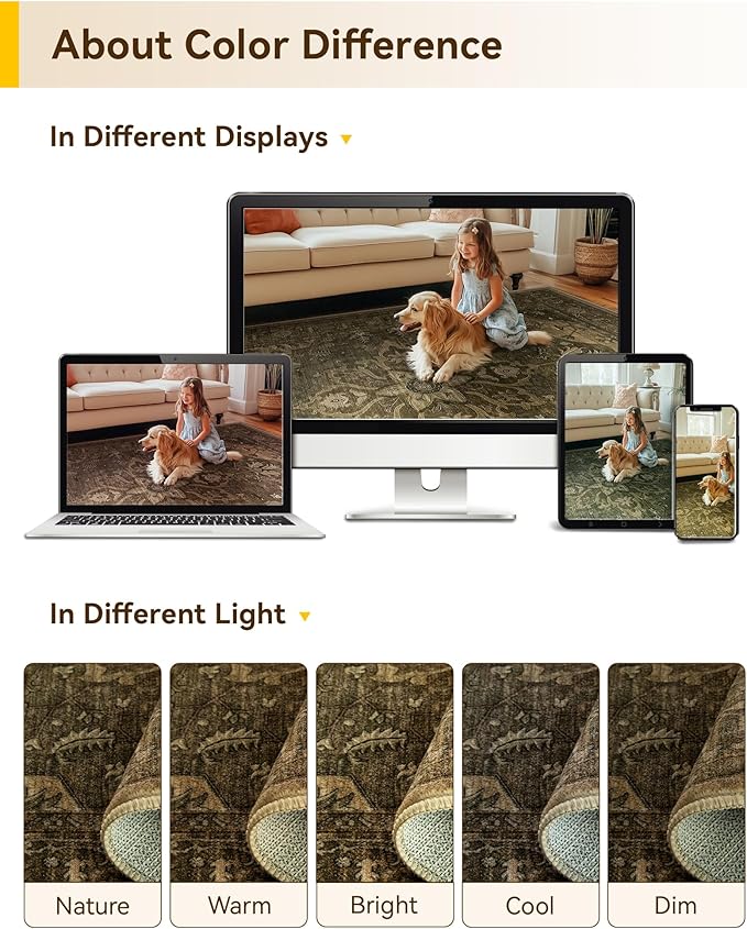 RELEANY Washable Area Rug, Square 4'x4', Water Repellent, Pet Friendly - Image 6