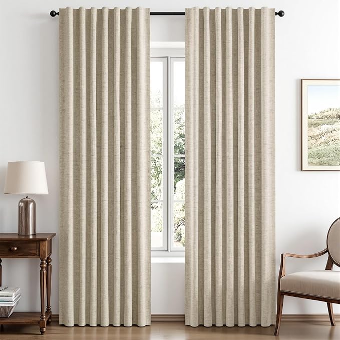 MIULEE 100% Blackout Linen Curtains 42 x 84 Inch Cobblestone 2 Panels | Thermal by MIULEE