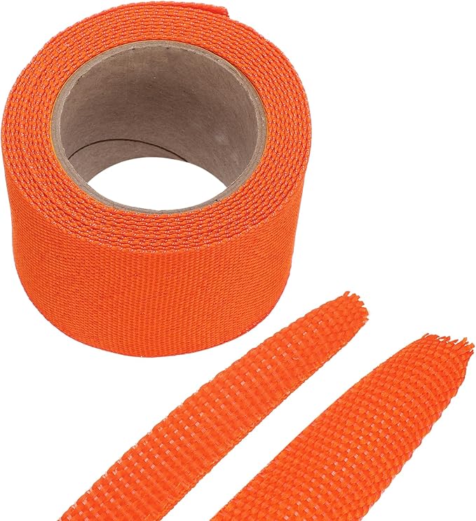 MECCANIXITY Braided Cable Sleeves Heat Shrinkable Fabric Sleeving, 1 9/16" 10ft Orange 2:1 Ratio Heat Shrinkable Cord Protector for Harness Cable, Network Cable Protection, Cable Management