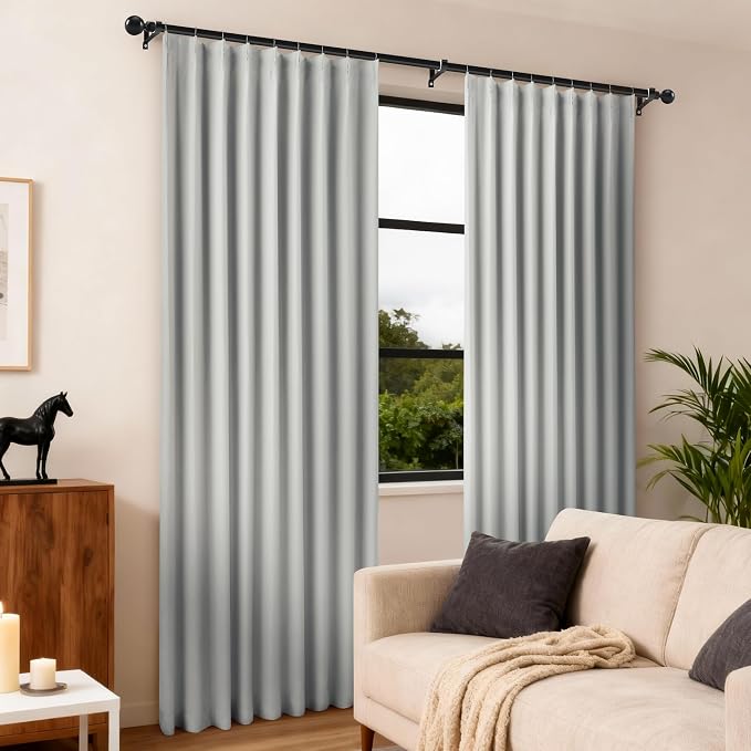 Etherealveil Light Gray Pinch Pleated Blackout Curtains 2 Panels 60"x102" | - Image 2