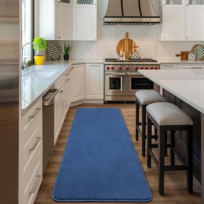 Modern Soft Hallway Runner Rug, 2x10 Feet Washable Long Runner Rugs | Blue - Image 7