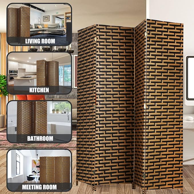 Room Divider, 4 Panels 6FT Folding Privacy Screen Room Divider | Wall Wood Mesh - Image 6