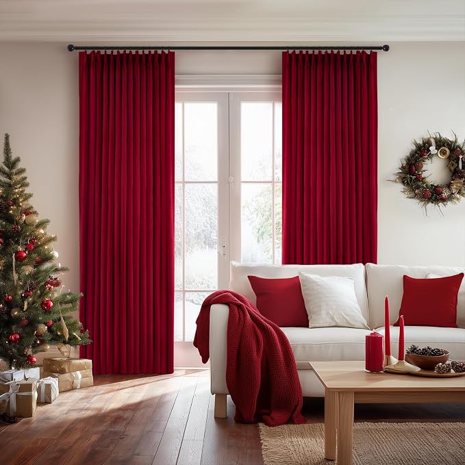 Christmas Red Velvet Curtains 96 Inches Long, Pinch Pleated Blackout Thermal - Image 5