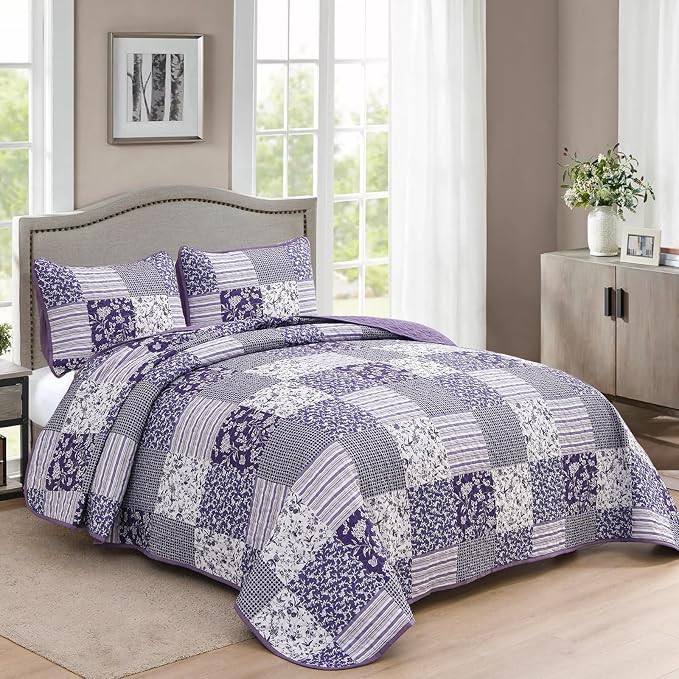 Mybedsoul Boho Quilt King Size, Patchwork Reversible Bedding Set, 3 Pieces - Image 2