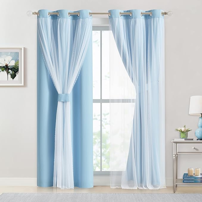 Bujasso Sky Blue 80% Blackout Curtains - Image 2