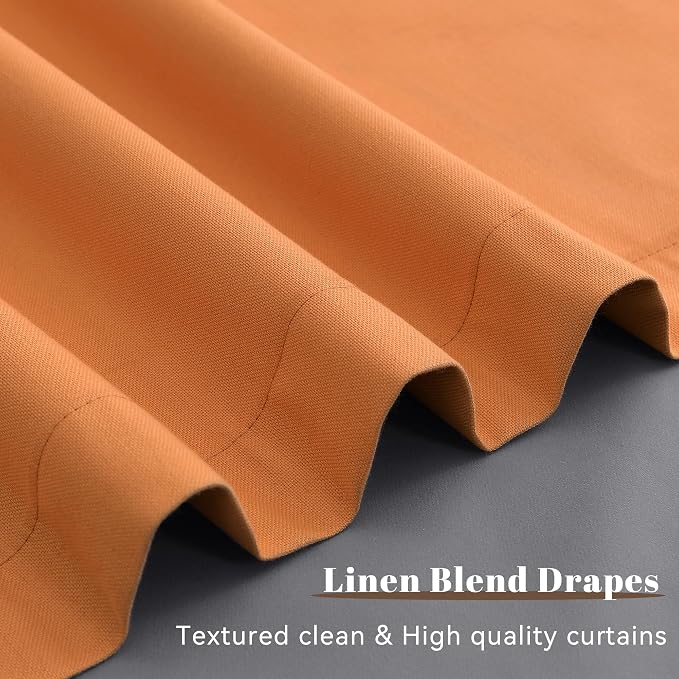 Orange 100% Blackout Linen Curtains 84 Inch Long - Image 8