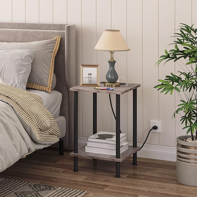HOOBRO Side Table with Charging Station, End Table with USB Ports and Outlet - Image 5