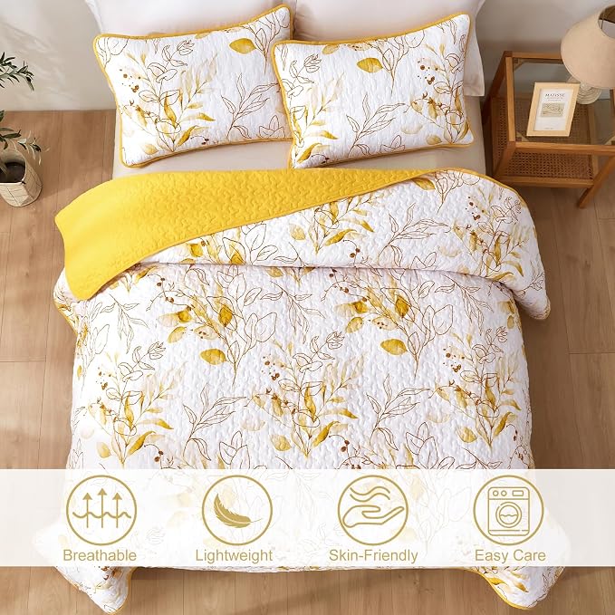 Anibedding Queen Quilt Set, Mustard Yellow Coverlet Set, Women Lightweight - Image 3