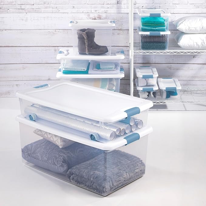 Sterilite 12-Pack Latching Box, Under Bed Storage Bins with Lids, Clear Plastic, 15 Quart - Heavy-Duty Organizing Containers for Closet, Bathroom, and Office