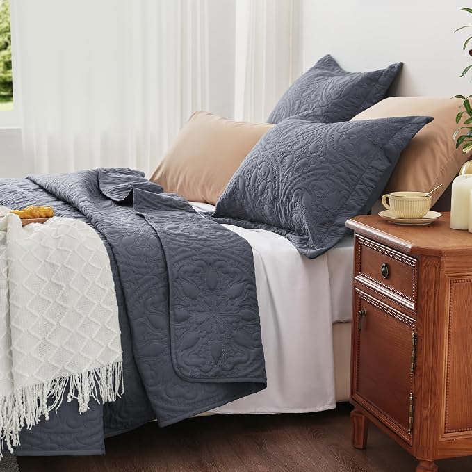 EXQ Home Quilt Set Full Queen Size Mandala Bluish Grey Bedspread | Bedding Set - Image 4