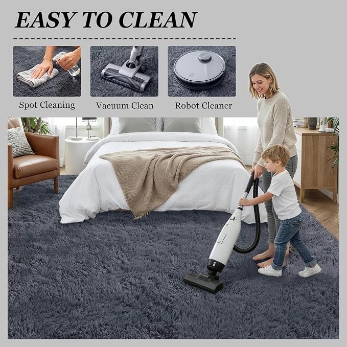8x10 Area Rug Living Room Bedroom: Fluffy Plush Shag Carpet Grey | - Image 8