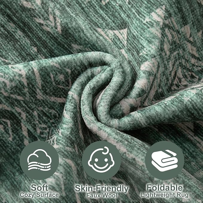 Nakagishi Boho 5x7 Area Rug Living Room Rugs Machine Washable Green | Soft - Image 3
