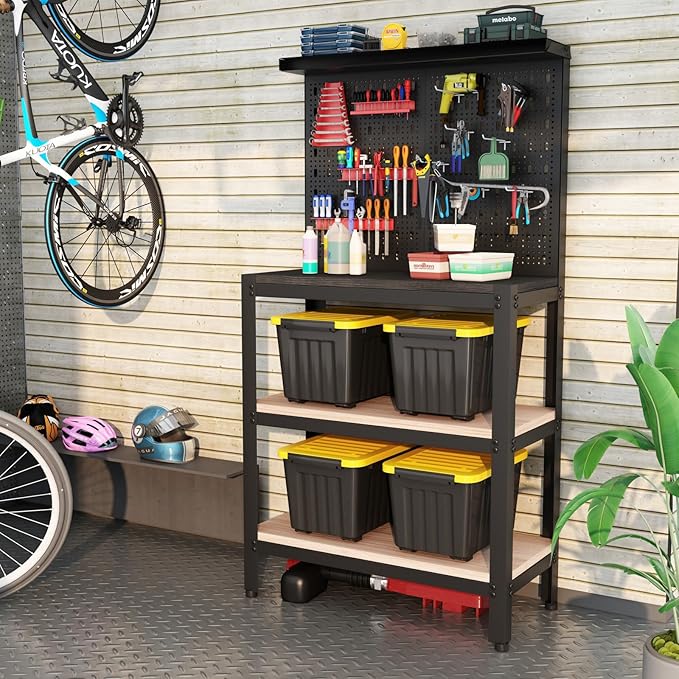 Nazhura 97 Quart Plastic Storage Bin, Stackable and Nestable Storage Boxes with Yellow Lids and Secure Latching Buckles, Large Storage Container (Black/Yellow, 97Quart-4Pack)
