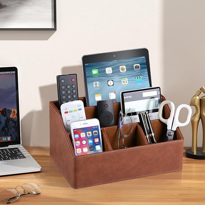 PU Leather Desk Organizer, Remote Control Holder, Office Desk Accessories - Image 3