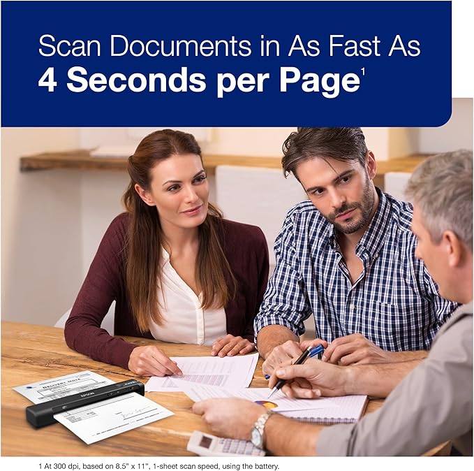 Epson Workforce ES-60W Wireless Portable Sheet-fed Document Scanner for PC and Mac 10.7" x 1.9" x 1.4"