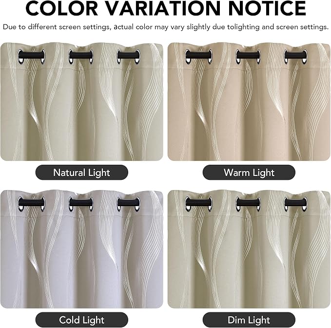 Deconovo Silver Foil Wave Pattern Total Blackout Curtain Panels, Living Room - Image 4