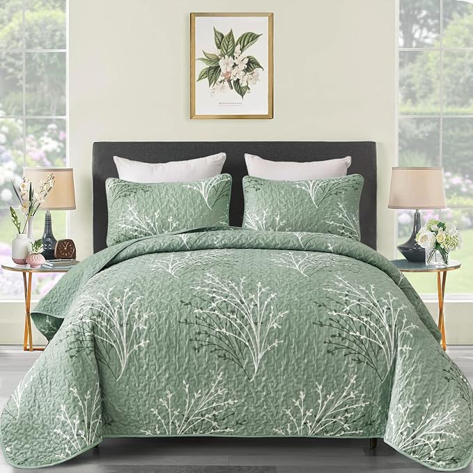DJY Sage Green Quilt Set Queen Size - Image 8