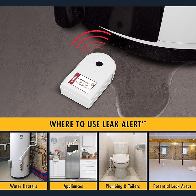 Zircon Leak Alert Electronic Water Leak Detector & Flood Sensor Alarm with 90dB Audio Dual Leak Alarms, 1 Pack,White