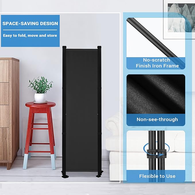 MAYOLIAH 6 Panel Room Divider Folding Privacy Screen 6ft Tall Partition | - Image 3
