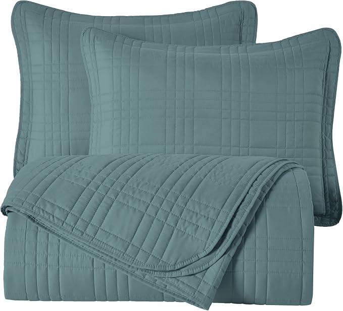 Chezmoi Collection Kingston King Size Bedspread Set, 3-Piece Blue Oversized - Image 9