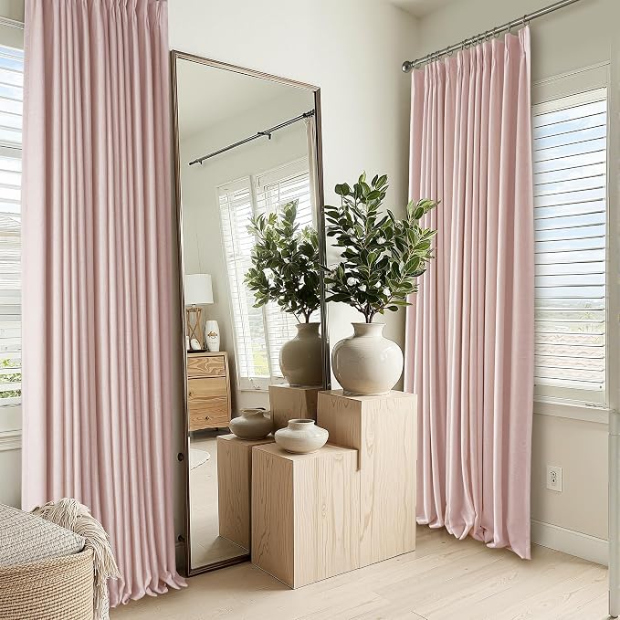 RYB HOME Natural Pinch Pleated Linen Curtains, 100% Blackout Thermal Insulated by RYBHOME