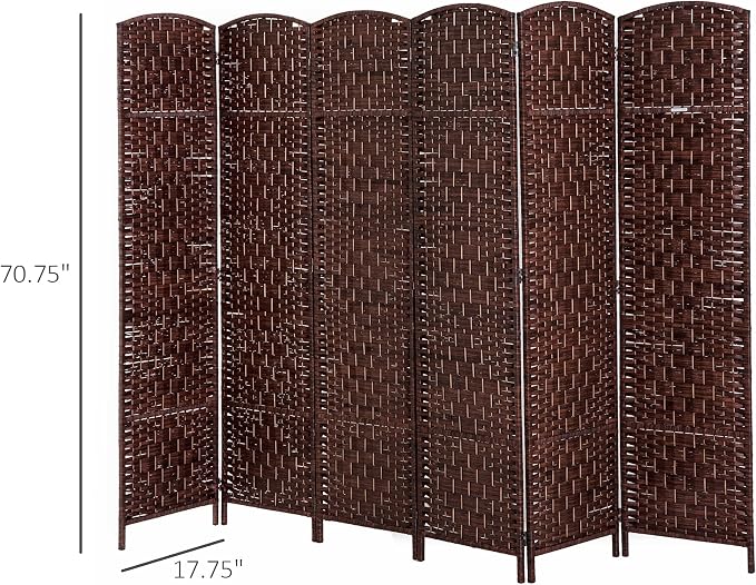 HOMCOM Room Divider 6-Panel, 6FT-Tall Folding Privacy Screen, Hand-Woven Design - Image 7