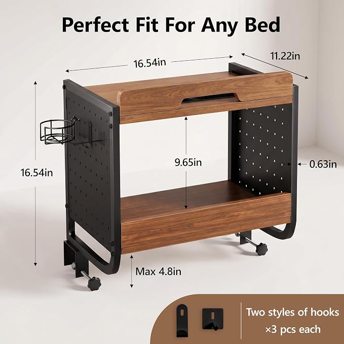Bedside Shelf for Dorm Room Bunk Bed 2-Tier Clip-On Nightstand | - Image 2