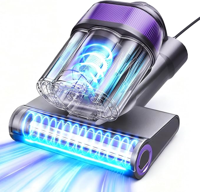 LED Display Mattress Vacuum Cleaner, 18Kpa Bed Vacuum Cleaner with 253.7nm UV-C Light, 149℉ Heat, Triple-Cup Versatile Handheld Vacuums for Bed Sofa Carpets Pet Hair