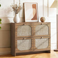 Nicetree Rattan Arched Accent Shoe Storage Cabinet - Freestanding Ultra Slim for Entryway, 4 Flip Drawers & 3-Tier Adjustable Shelves, Farmhouse Modern Rustic Shoe Rack for Hallway, Foyer, Living Room