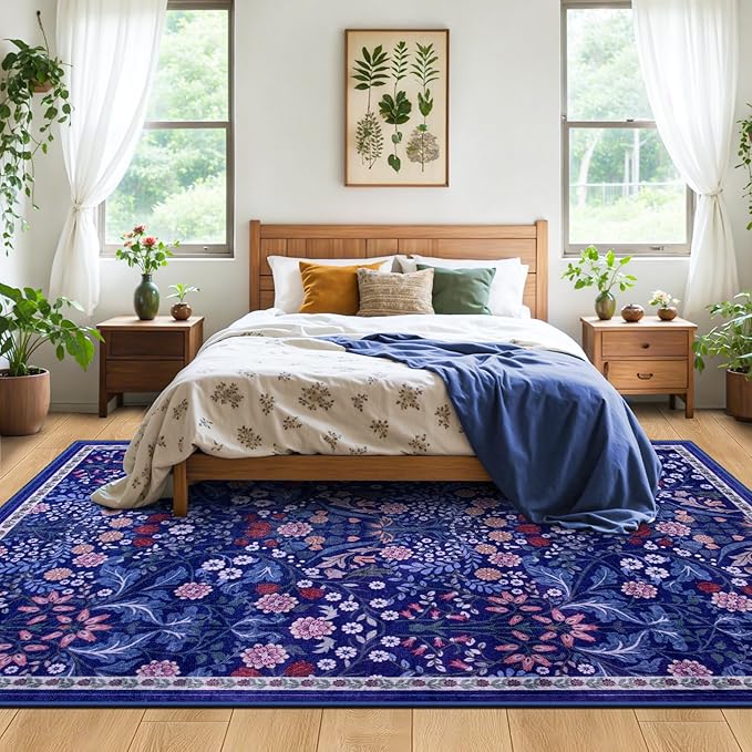 10x12 Area Rugs for Living Room: Floral Washable Rug Vintage Large Soft Boho Non-Slip Carpet Indoor Floor Stain Resistant Low Pile Carpets for Bedroom Dining Room Farmhouse Nursery Hallway Home Office