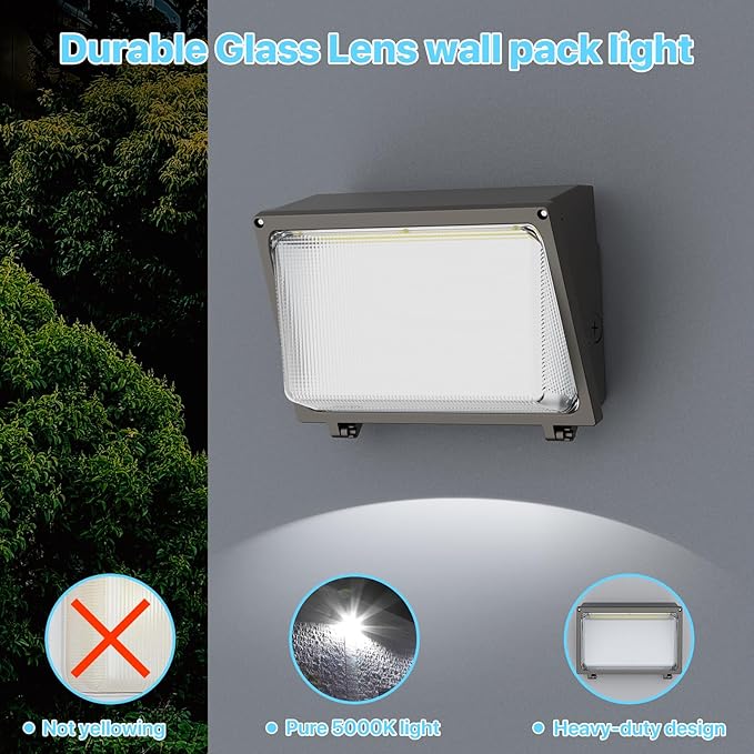 HYPERLITE LED Wall Pack Light: 120W 18000LM Glass Lens Wall Pack LED Exterior Light, Wall Pack Lights Outdoor LED Daylight 5000K for Area Yard Building Parking Lot Barn UL Listed