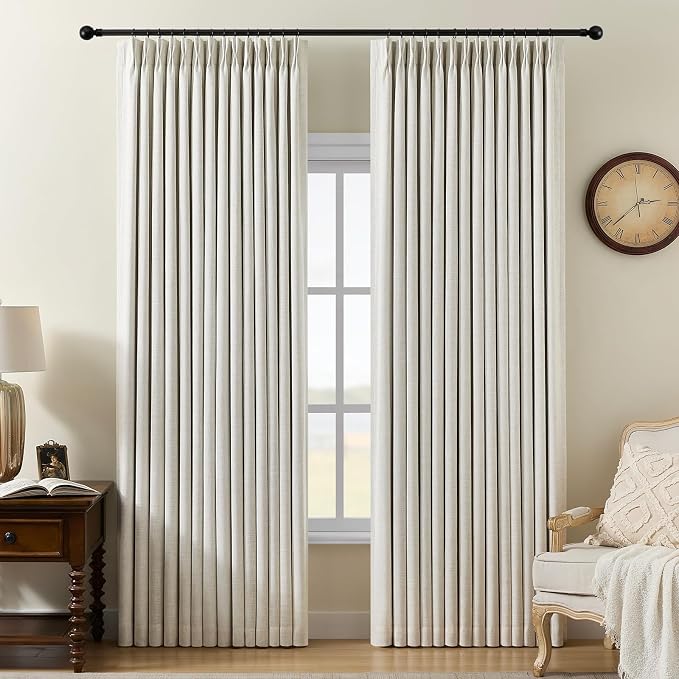 100% Blackout Pinch Pleated Linen Curtains 94 Inches Long by AUSSPVOCT