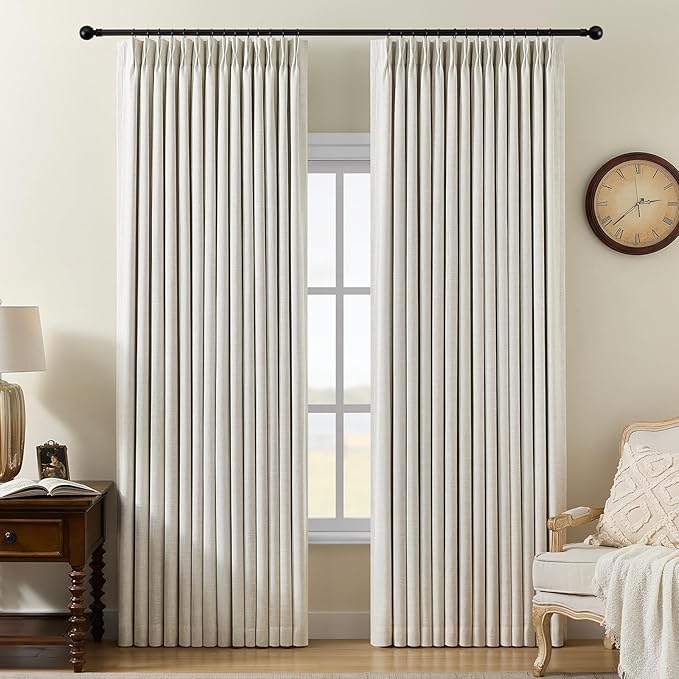 Pinch Pleated 90 Inch Curtains 100% Blackout Linen Curtain by AUSSPVOCT