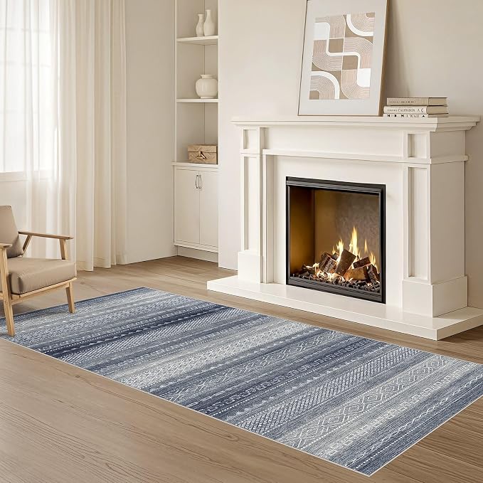 Nakagishi Boho 2x6 Runner Rug Machine Washable Rugs Non Slip Denim Blue | Soft - Image 8
