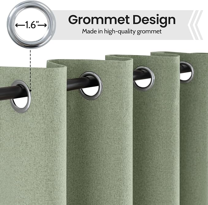COSVIYA 100% Blackout Sage Green Linen Curtains & Drapes 90 Inch Length | Light - Image 4