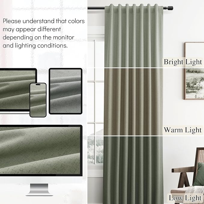 Sage Green Linen 100% Black Out Curtains - Image 9