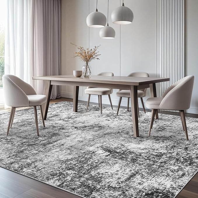 Area Rug Living Room Rugs - 8x10 Large Soft Indoor Neutral Modern Abstract Low Pile Washable Rug Carpet for Bedroom Dining Room Farmhouse Home Office - Grey