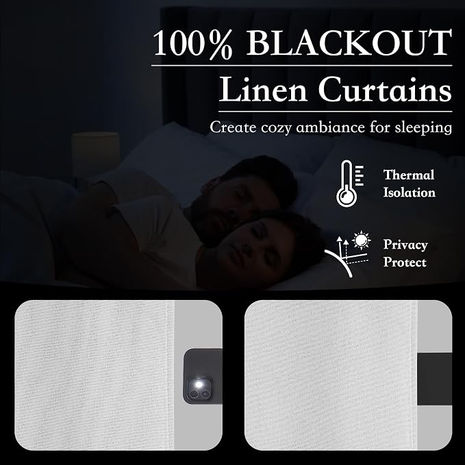 RYB HOME 100% Blackout Flax Linen Curtains 90 inches Long, Rod Pocket & Back - Image 3