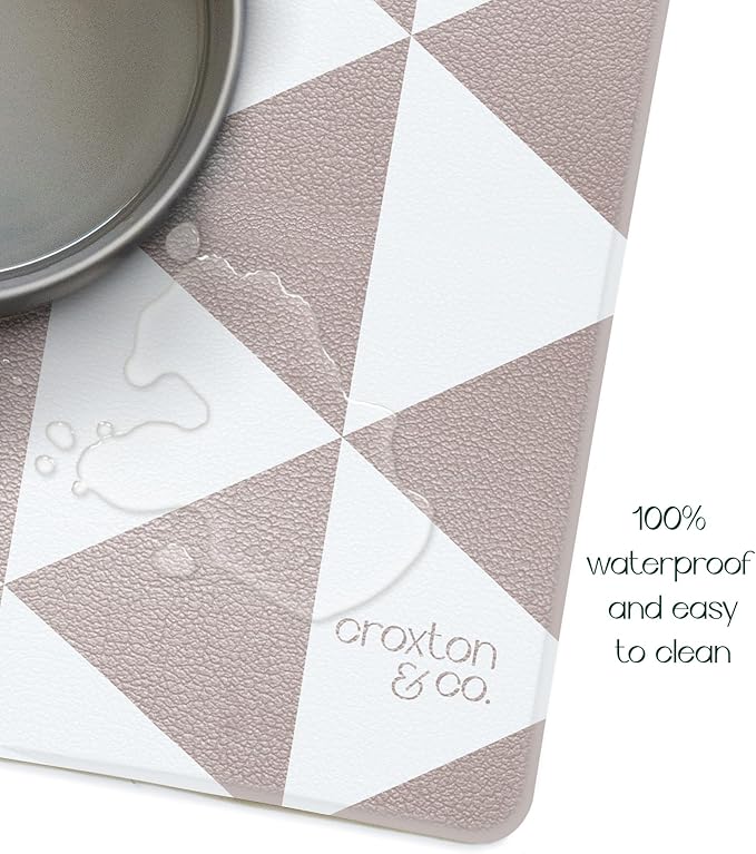 CROXTON & CO. Non-Slip Faux Leather Pet Feeding Mat for Dog Bowls | Large Bowl Mat for Food and Water | Durable, Easy-to-Clean Pet Food Mat for Floors | Size: 16.5"x18"
