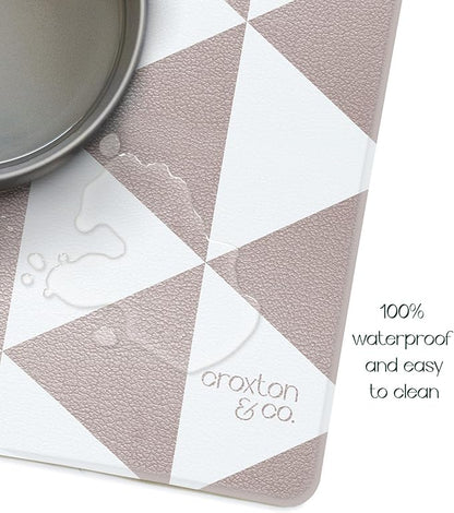 CROXTON & CO. Non-Slip Faux Leather Pet Feeding Mat for Dog Bowls | Large Bowl Mat for Food and Water | Durable, Easy-to-Clean Pet Food Mat for Floors | Size: 16.5"x18"