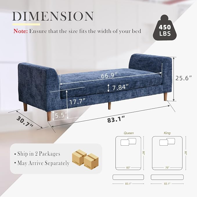 Aoiy & Wifon 83.1" W End of Bed Bench King Size, Oversized Window Bench Seat - Image 2