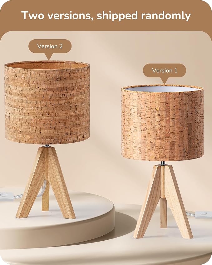 EDISHINE Small Table Lamp, Wood Tripod Nightstand Lamp, Bark Linen Shade | 14.2 - Image 8