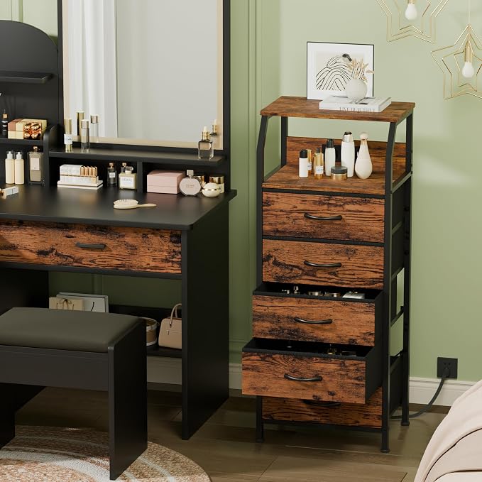 5 Drawers Dresser with Charging Station, Tall Nightstand, Fabric Chest of - Image 2